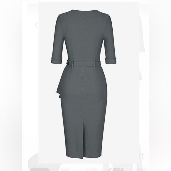 MUXXN V-Neck Belt Waist Formal Pencil Dress - Picture 2 of 12